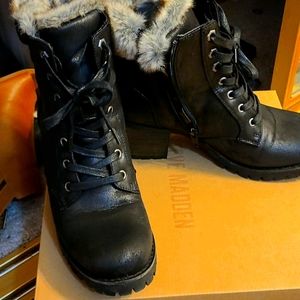 Steve Madden Comfort Faux Fur Trim Combat Boo